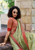 Leaf Green Woven Cotton Linen Saree