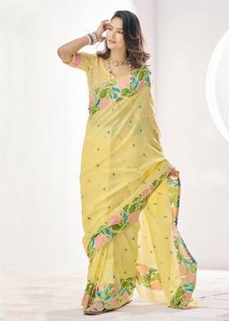Delight Yellow Woven Linen Silk Saree