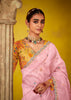 Sweet Pink Woven Embroidered Chiffon Saree