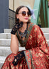 Ochre Red Satin Crepe Digital Printed Saga Saree With Contrast Blouse