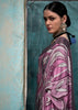 Grey and Purple Satin Crepe Printed Silk Saree