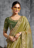 Olive Green Embroidered Tissue Silk Saree