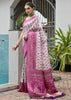White & Magenta Woven Banarasi Patola Silk Saree