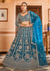 Persian Blue Embroidered Net Lehenga