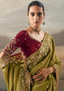 Moss Green Tissue Embroidered Wedding Wear Saree