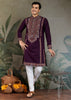 Wine Purple Embroidered Stitched Kurta Set