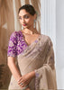 Pre Order:Dusky White Designer Silk Saree