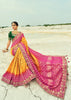 Pink & Yellow Woven Georgette Bandhej Designer Saree
