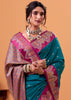 Teal Blue Banarasi Satin Silk Saree