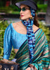 Turquoise Blue Satin Crepe Printed Silk Saree