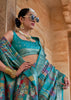 Teal Blue Printed Soft Silk Saree