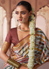 White And Brown Banarasi Digital Printed Silk Saree