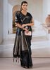 Jet Black Banarasi Satin Silk Saree