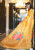 FLORAL YELLOW WOVEN BANARASI LINEN SILK SAREE (6938609123521)