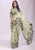 Pistachio Green Woven Cotton Linen Silk Saree