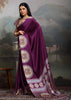 Wine Purple Printed Satin Silk Saree