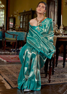 Lake Blue Dual Tone Kanjivaram Silk Saree