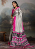 Hot Pink And White Printed Satin Silk Saree