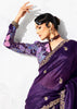 Dark Purple Embroidered Designer Silk Saree