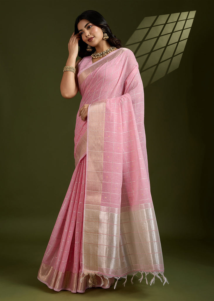 Blossom Pink Woven Soft Silk Saree
