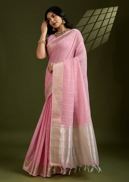 Blossom Pink Woven Soft Silk Saree