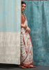 White And Brown Satin Crepe Printed Silk Saree