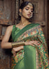 Antique Green Floral Printed Soft Silk Saree