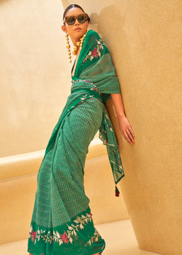 Medium Green Printed Georgette Light Weight Saree