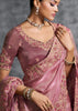 Rose Pink Embroidered Tissue Silk Saree