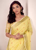 Lemon Yellow Woven Linen Silk Saree