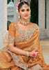 Saffron Orange Designer Embroidered Silk Saree