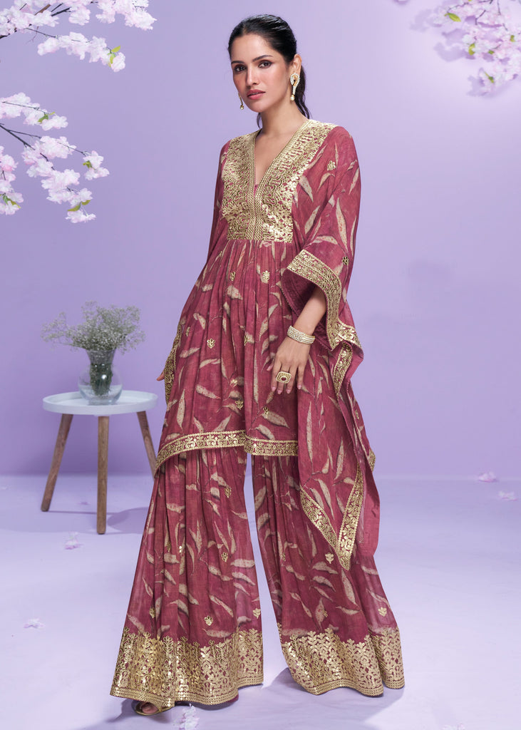 Earthy Red Georgette Kaftaan Sharara Set