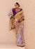 Beige And Purple Heavy Embroidered Designer Silk Saree