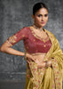 Mustard Yellow Embroidered Tissue Silk Saree