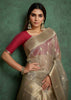 Silver Shine Woven Banarasi Tissue Saree With Meenakari Butas
