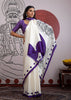 Purple And White Printed Satin Silk Saree