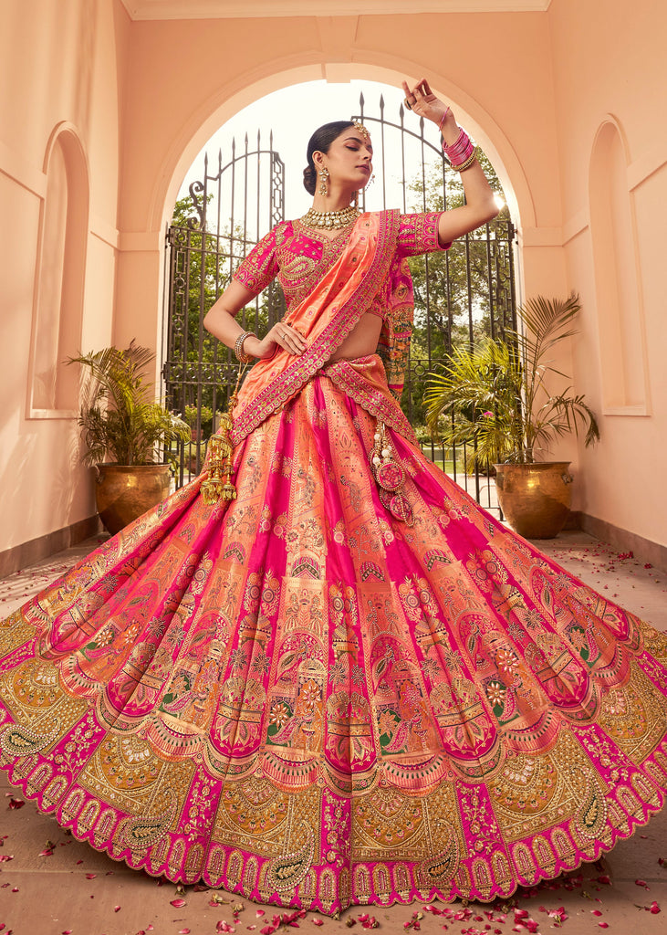 Princess Pink Banarasi Silk Embroidered Lehenga
