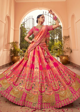 Princess Pink Banarasi Silk Embroidered Lehenga