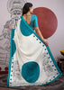 Teal Blue Printed Satin Silk Saree