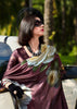 Chocolate Brown Satin Crepe Print Silk Saree