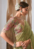 Pre Order: Grass Green Designer Silk Saree