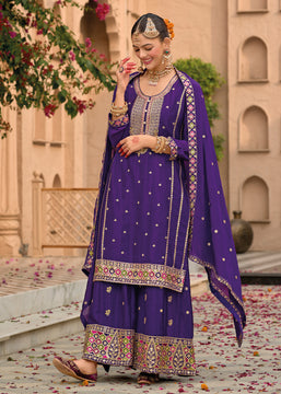 Vibrant PurpleEmbroidered Designer Suit Set