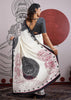 Black and White Printed Satin Silk Saree