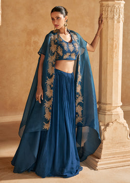 Midnight Blue Designer Lehenga With Jacket