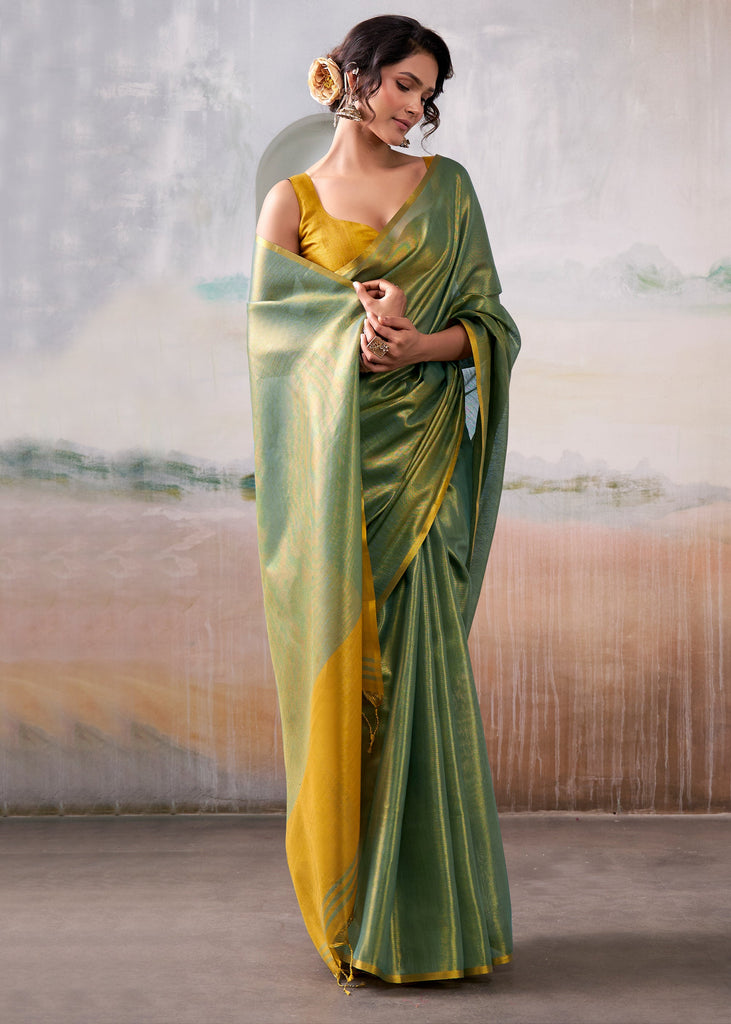 Sparkling Green Woven Tissue Silk Saree