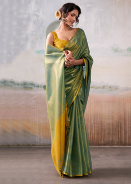 Sparkling Green Woven Tissue Silk Saree