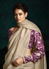 Silver Grey Designer Tissue Silk Saree With Printed Blouse