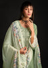 Spring Green Embroidered Suit Set With Digital Print