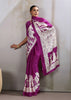 Dahlia Purple Printed Satin Silk Saree