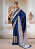 Navy Blue Printed Satin Silk Saree